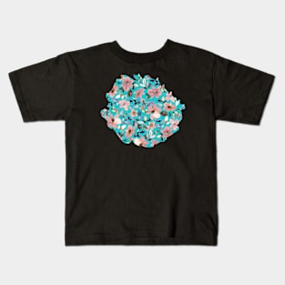 Tropical flowers Peacock blue Kids T-Shirt